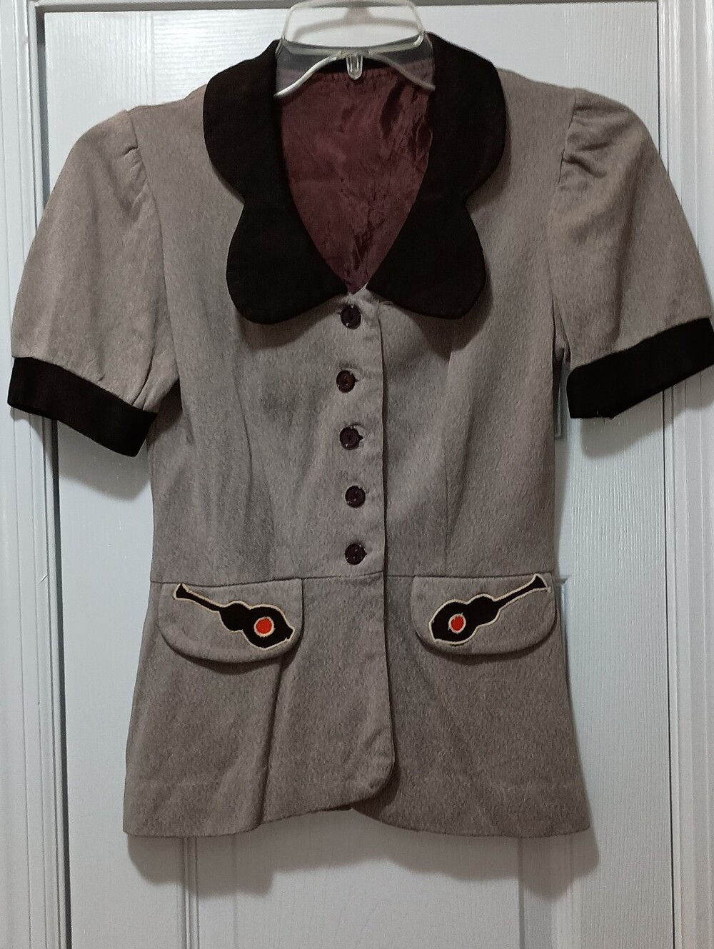 Vintage Guitar Themed Babydoll Button Up Blouse Women's Size 5